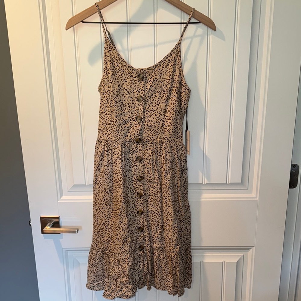 Japna Brown Tan Buttoned Midi Sundress